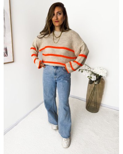 Pull lignes orange