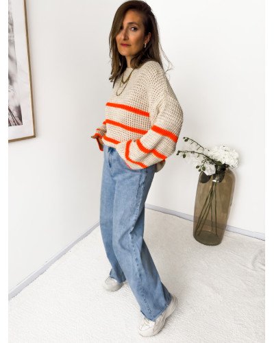 Pull lignes orange