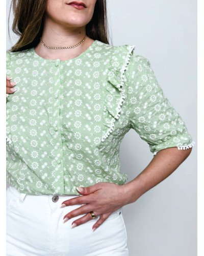 Blouse verte à broderie